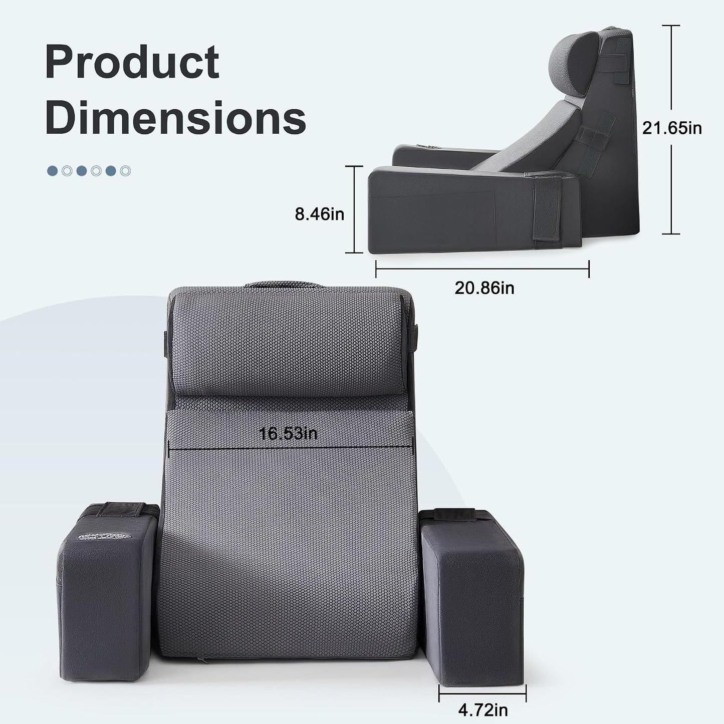 Reading Pillow for Bed with Adjustable Armrests and Side Pockets, Back Pillow for Bed Sitting Up, Sit Up Pillow, and Bed Pillows for Sitting Up, Ideal for Reading, Watching TV and Relaxing, Light Gray
