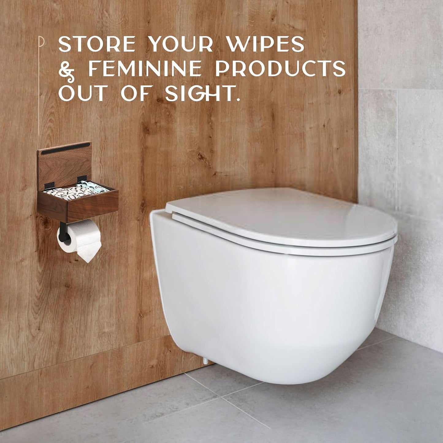 Day Moon™ - Toilet Paper Holder with Shelf - Modern Roll Holder for Bathroom - 1 Pack - Wall Mount - with Storage, Gold