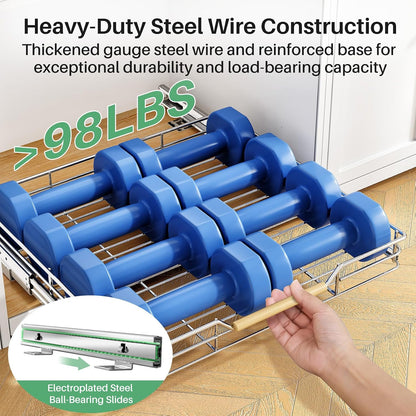 Pull out Cabinet Organizer, 15"W X 21"D, Heavy Duty Smooth Sliding Under Cabinet Shelves for Pots and Pans, Full-Extension Roll out Drawers, Slide out Organization for Home Kitchen Pantry