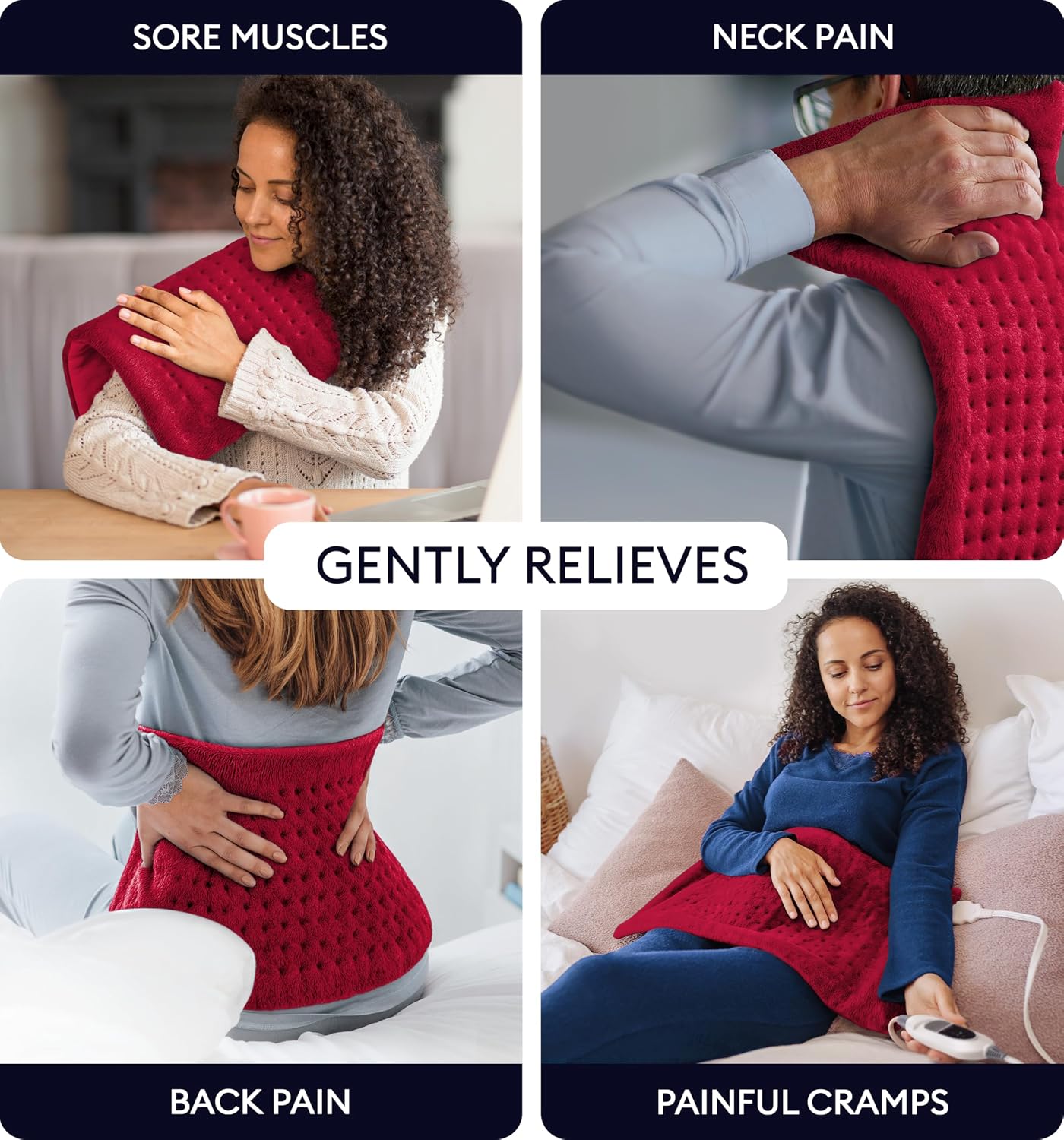 GENIANI Back Pain & Relaxation Gifts for Women – Electric Heating Pad for Back, Neck & Shoulders, Soft Microplush Electric Throw Heating Pad for Period Comfort, Fast Heating, Auto Shut Off, 12"x24"