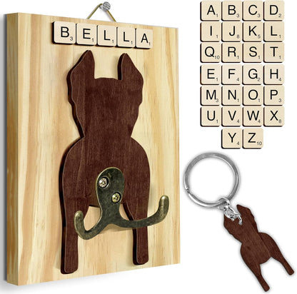Dog Leash Holder Wall Mount, Pet Harness Hanger with Scrabble Letters, Dog Collar Organizer for Entryway, Memorial Cat Leash Holder for Wall, Pet Loss Gifts, Keepsake, Home Decor PF212-NAT