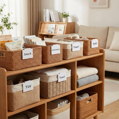 32 Pieces Basket Labels Clip Set, Include 30 Kitchen Clip Label Holder Removable PVC Bin with 2 Chalk Marker for Basket Pantry Organization Box (White Label Clip, Black Pen)