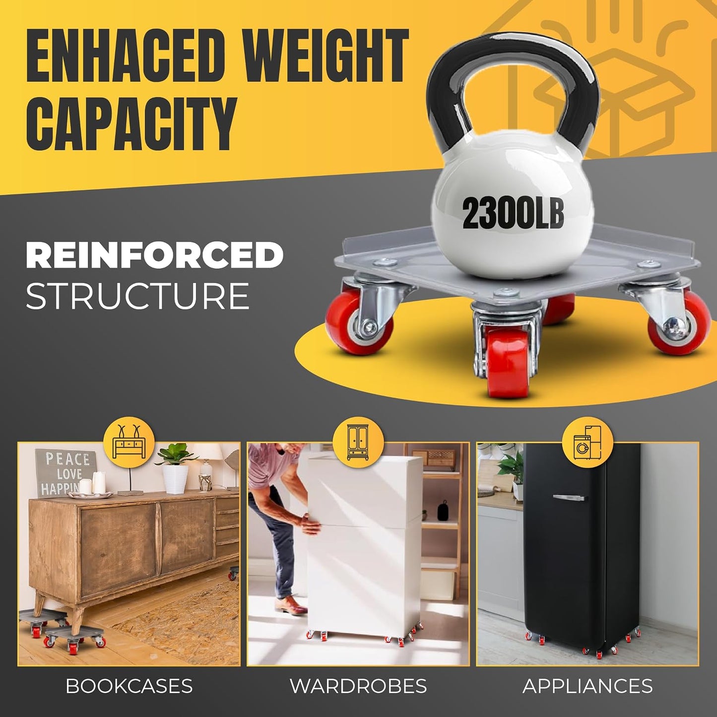 Furniture Moving Dolly Set – Heavy Duty 2300 lb Capacity, 5-Wheel System with Lifter Tool, 360° Swivel Casters, Floor-Safe Design, Includes Gloves & Bag – Move Heavy Items Easily