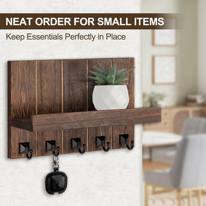 Key Holder for Wall, Decorative Key Holder with Shelf | Key and Mail Holder Wall Mount, Farmhouse Decor with 5 Key Hooks for Keys, Coats, ect.