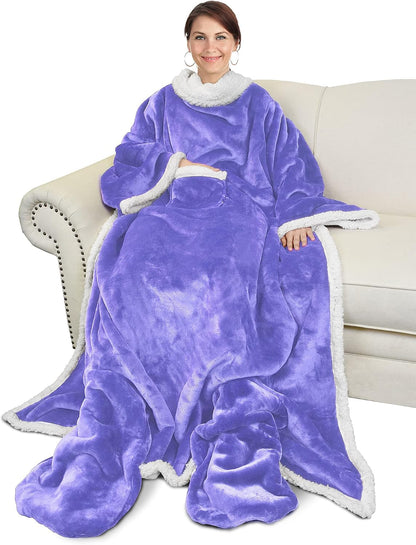 Catalonia Wearable Blanket with Sleeves & Foot Pocket for Adults | Soft Fleece Throw Wrap with Hands-Free Comfort, Perfect for Reading, TV Time & Relaxing, Christmas Gift for Women & Men