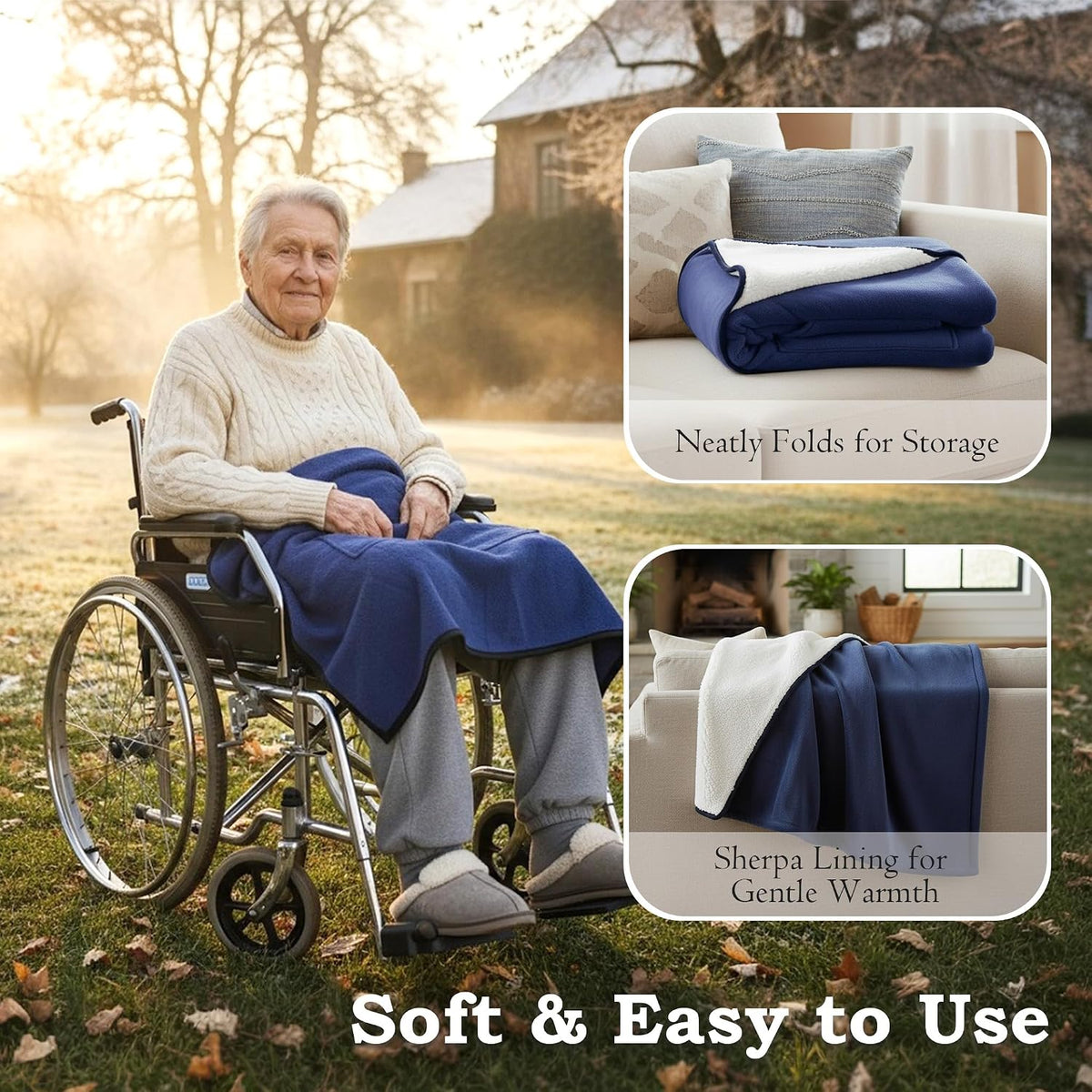 Wheelchair Lap Blanket for Seniors, 43" * 28" Soft Sherpa Lined Knee & Lap Cover, Warm Lightweight Throw with Snap Buttons, Cozy Comfort for Elderly & Caregivers, Wine Red