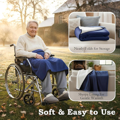 Wheelchair Lap Blanket for Seniors, 43" * 28" Soft Sherpa Lined Knee & Lap Cover, Warm Lightweight Throw with Snap Buttons, Cozy Comfort for Elderly & Caregivers, Wine Red