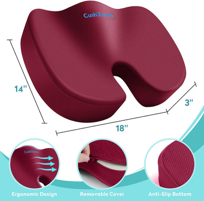 Gel Seat Cushion, Enhanced Memory Foam Cushion for Tailbone Pain, Black | Cooling Gel for Office Chair, U-shaped Design Chair Cushion for Gaming, Car, Wheelchair, Non-Slip Base, Washable Cover