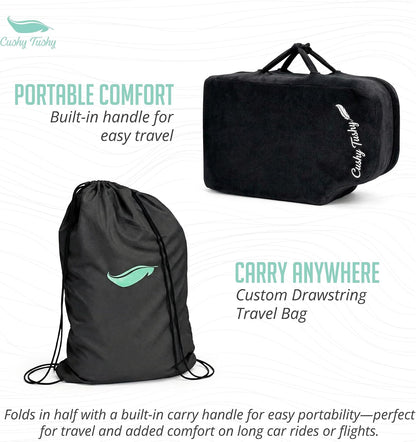 Cushy Tushy Premium Foldable Travel Seat Cushion - for Relief of Lower Back, Sciatic, Butt and Tailbone Pain - for Home & Office Use, Perfect for Travel or Driving - Coccyx Seat Cushion