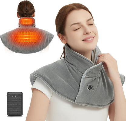 Graphene Cordless Neck Heating Pad for Pain Relief, Portable USB Electric Heating Pad with Battery & Weighted, Auto-Off, Grey