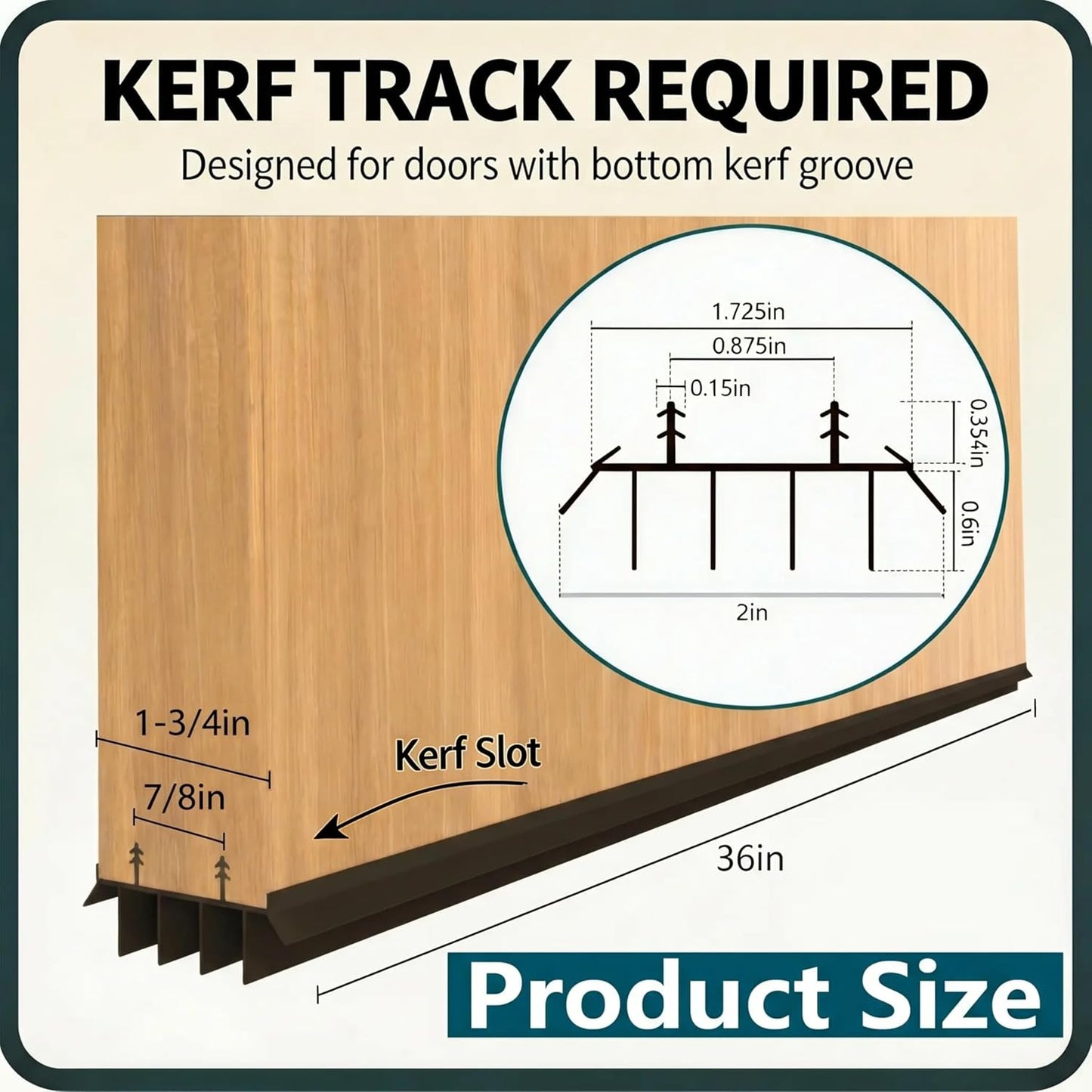 [2 Pack] 36 Inch Exterior Door Sweep with Vinyl Fins – Under Door Weather Stripping Seal for Exterior Doors with Kerf Track | Bottom Door Seal Strip | Draft Stopper & Rodent Proof (Brown)