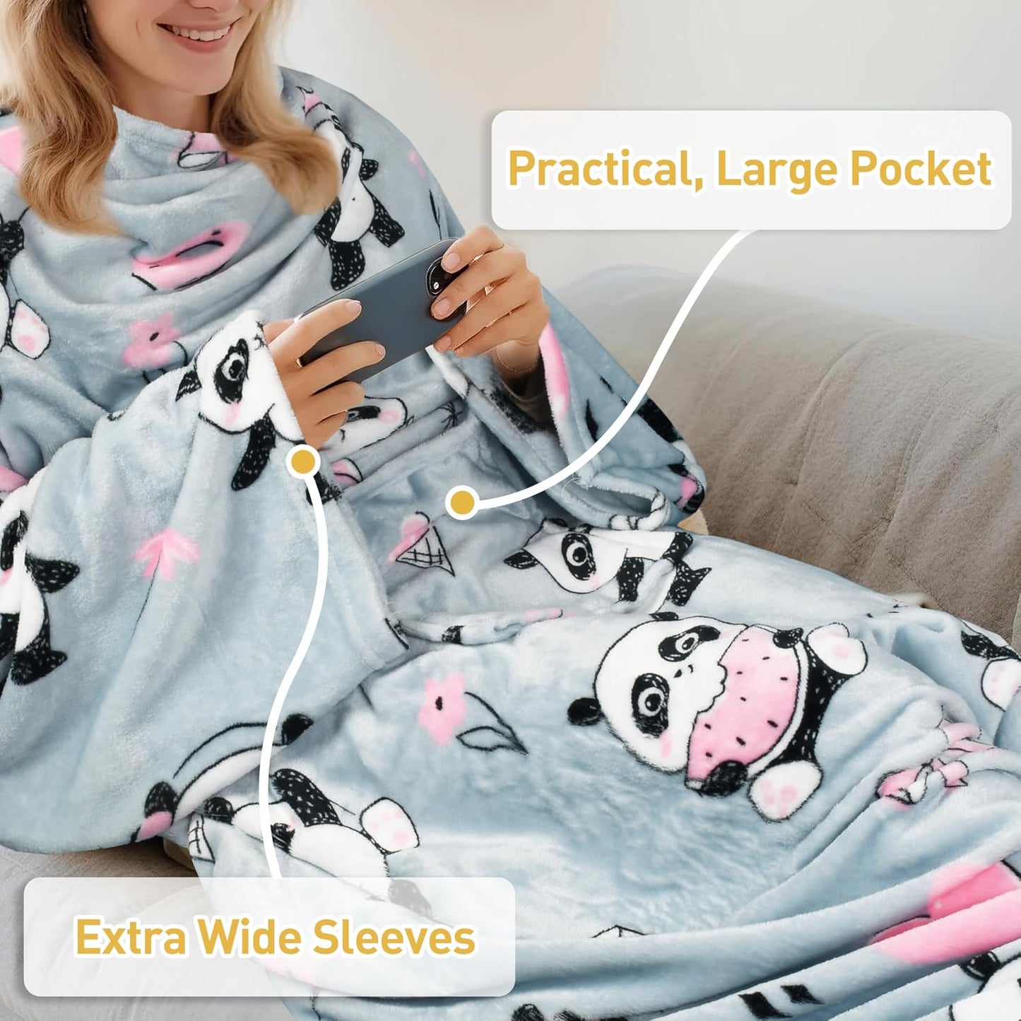 Catalonia Wearable Blanket with Sleeves & Foot Pocket for Adults | Soft Fleece Throw Wrap with Hands-Free Comfort, Perfect for Reading, TV Time & Relaxing, Christmas Gift for Women & Men