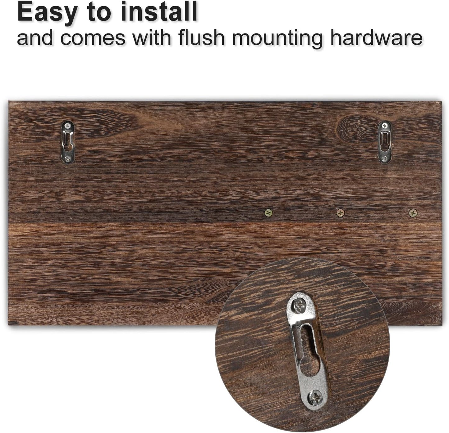 Lwenki Mail Organizer for Wall Mount – Key Holder with Shelf Includes Letter Holder and Hooks for Coats, Dog Leashes – Rustic Wood with Flush Mounting Hardware (16.5” x 8.7” x 3.5”)