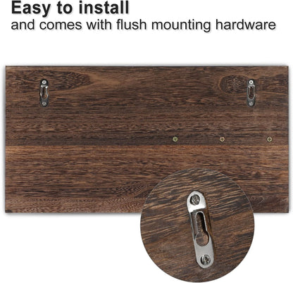 Lwenki Mail Organizer for Wall Mount – Key Holder with Shelf Includes Letter Holder and Hooks for Coats, Dog Leashes – Rustic Wood with Flush Mounting Hardware (16.5” x 8.7” x 3.5”)