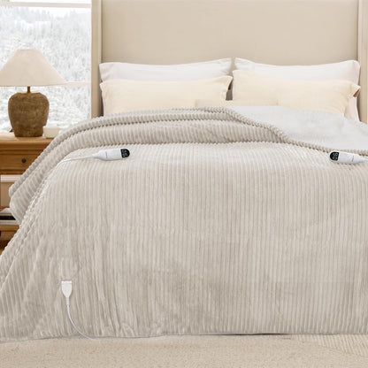 Bedsure GentleSoft Heated Blanket Throw - Soft Ribbed Flannel Electric Blanket, Gifts for Grandma (50x60 inches, Grey)