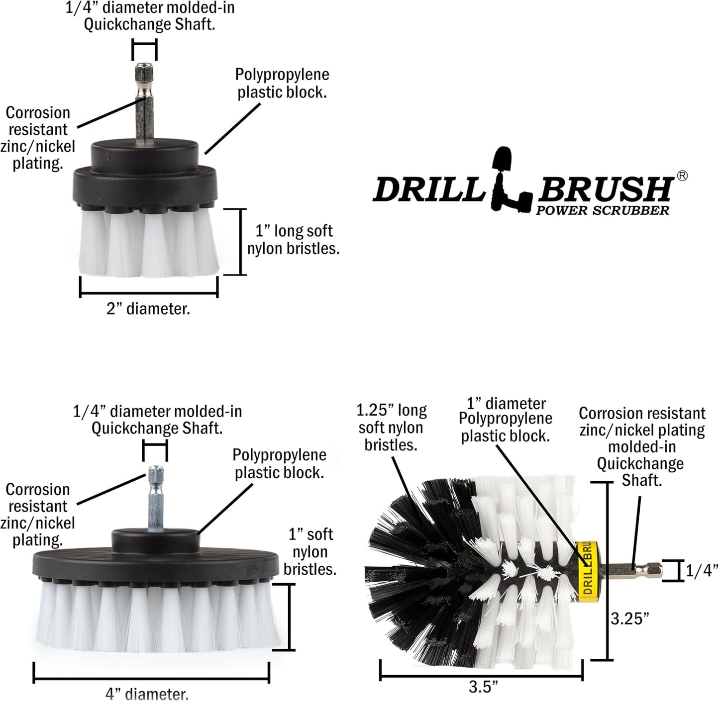 Cordless Power Spin Scrubber Drill Attachment - Electric Dish Scrubber Spin | Medium Drill Brush Attachments for Cleaning Tile, Grout, Dishes, Pots, Pans, Air Fryers, Fish Tanks, Boat Seats & Boat Hulls