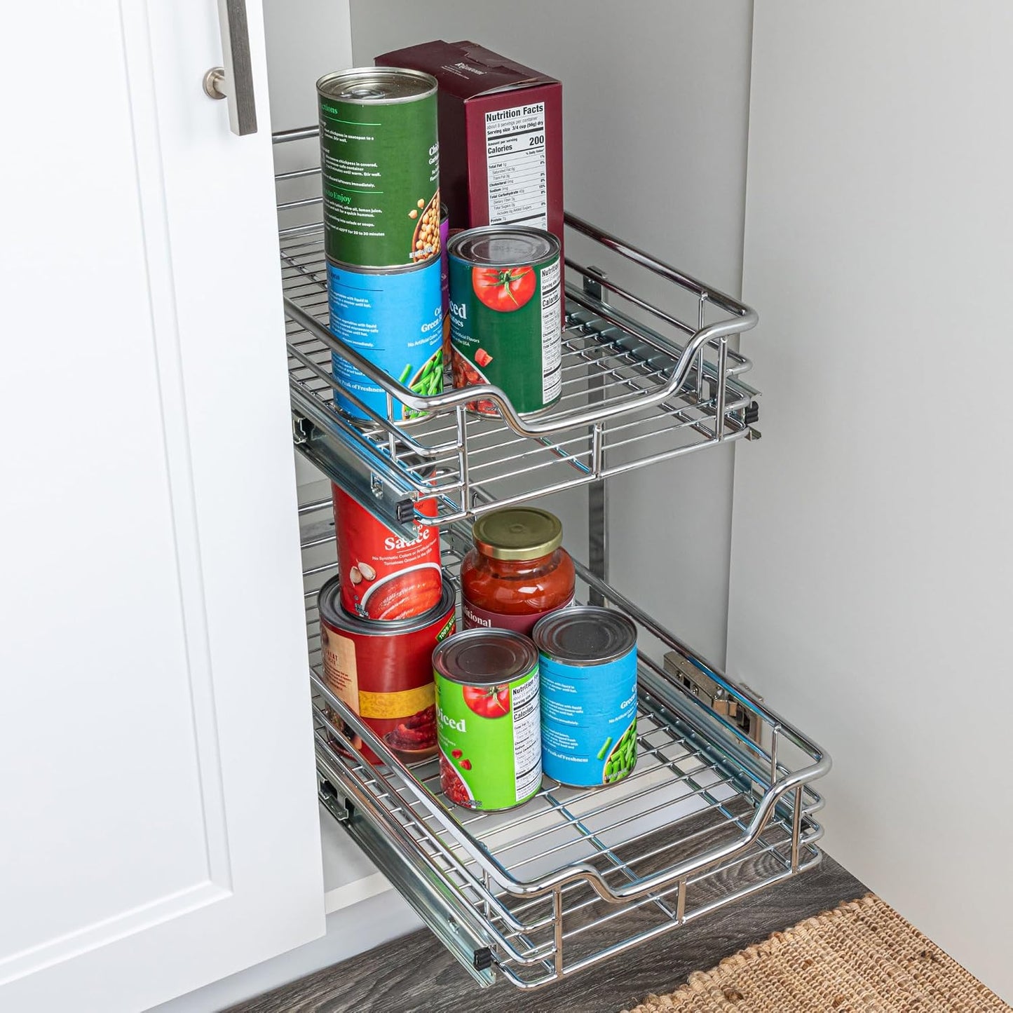 Household Essentials Glidez Multipurpose Chrome-Plated Steel Pull-Out/Slide-Out Storage Organizer for Cookware and Bakeware - 2-Tier Design - Fits Standard Size Cabinet or Shelf, Chrome