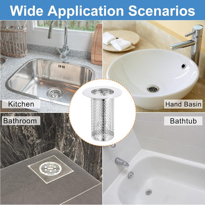 uxcell 2 Pack Shower Drain Strainer, 2" x 2.5" Stainless Steel Floor Drain Strainer Deep Sink Hair Catcher for Kitchen Bathroom Balcony Floor Drain, Fit Hole Size from 1.57" to 2.56"