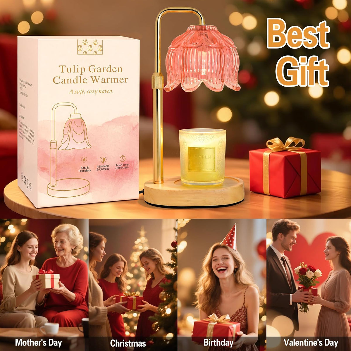 XJZJY Pink Flower Candle Warmer Lamp with Timer, Birthday Gifts for Women
