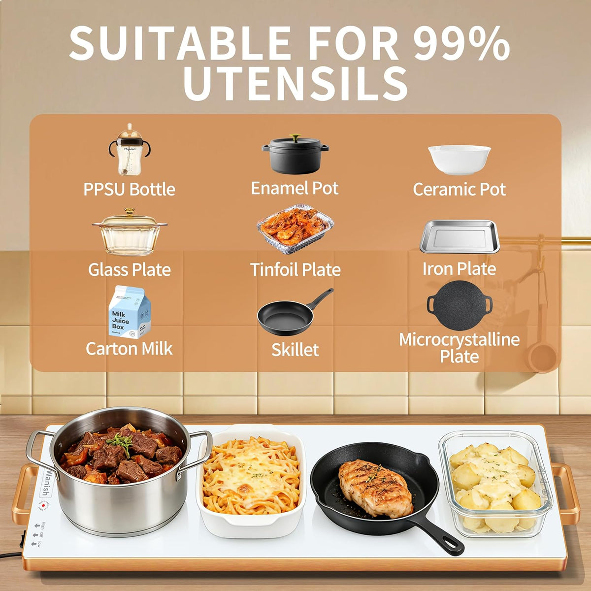 Electric Warming Tray,Extralong 47"x12",Tempered Glass Warming Mat for Food
