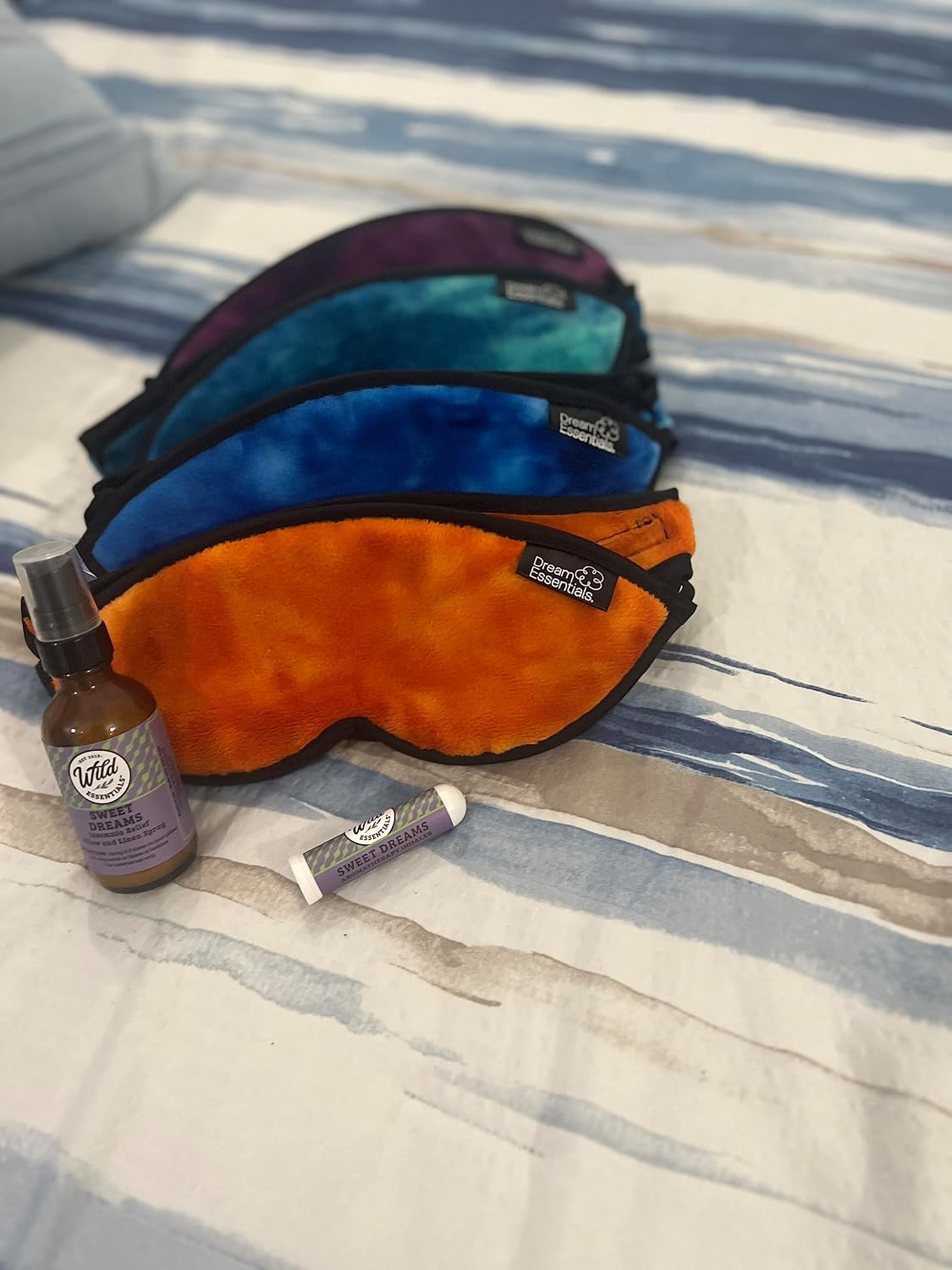 Dream Essentials Utopia Luxury Plush Sleep Mask, Handmade in the USA, Breathable Cotton, Adjustable Wide Headband, Men and Women, Nose Bridge for Light Block, Travel, Yoga, Meditation (Tie Dye Purple)