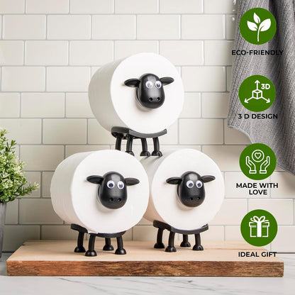 VELENTI Sheep Toilet Roll Holder - Funny Toilet Paper Holders Free Standing Cute Bathroom Decor - Premium 3D Printed Black Sheep Loo Rolls Holder - Hilarious Tissue Paper Roll Storage - Set of 3