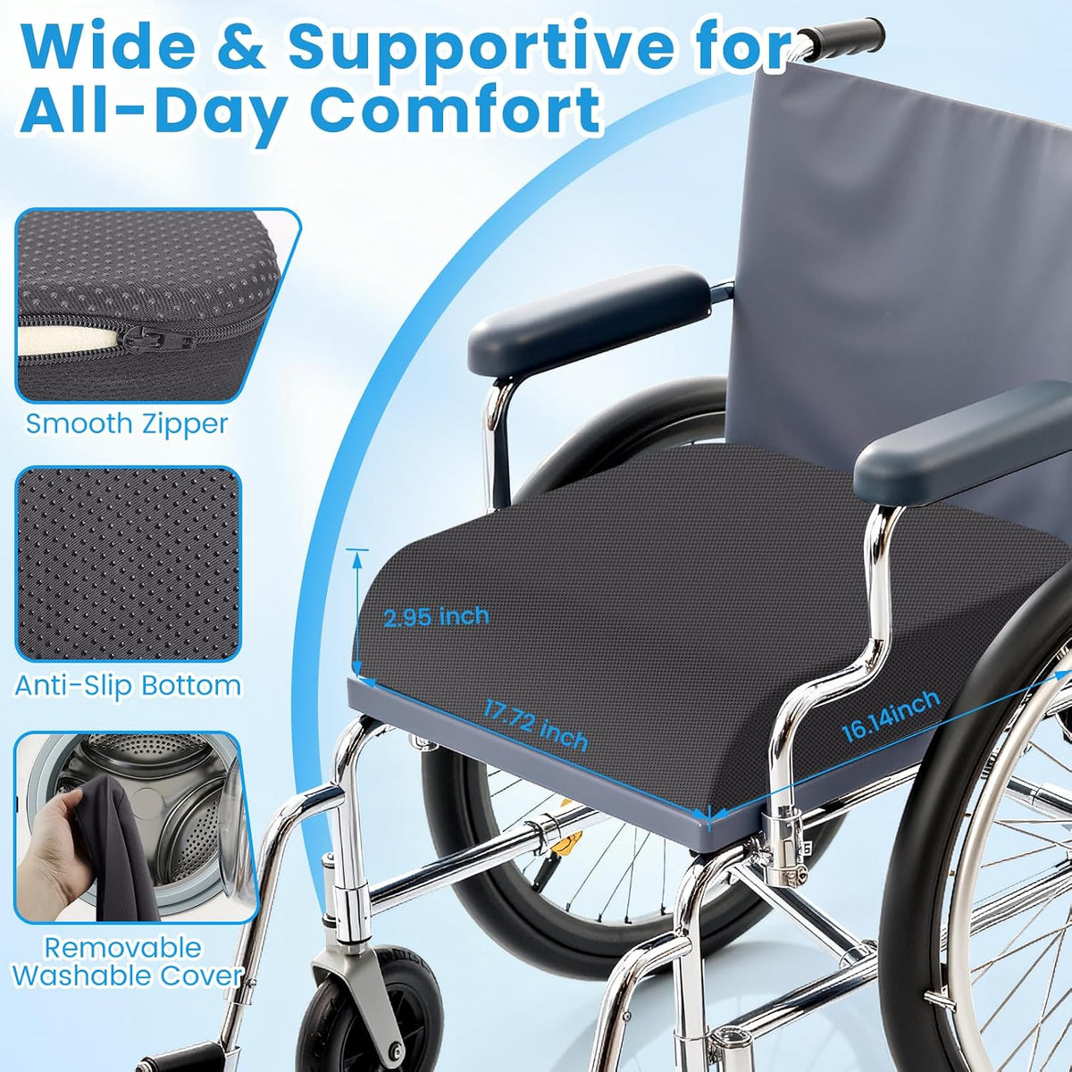 Wheelchair Seat Cushion Cooling Gel Memory Foam Chair Cushion