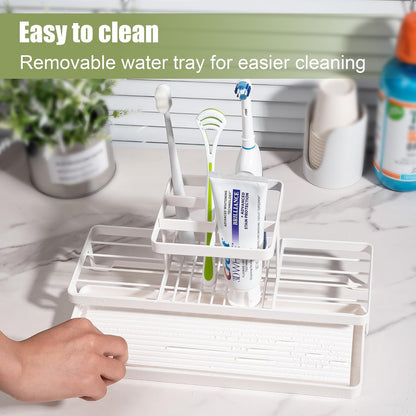 Toothbrush Holders Toothpaste Organizer Bathroom Accessories, Matte Black | Carbon Steel, 4 Slots, Removable Drip Tray, Easy to Clean, Electric Toothbrush Storage, for Countertop, Shower, Sink