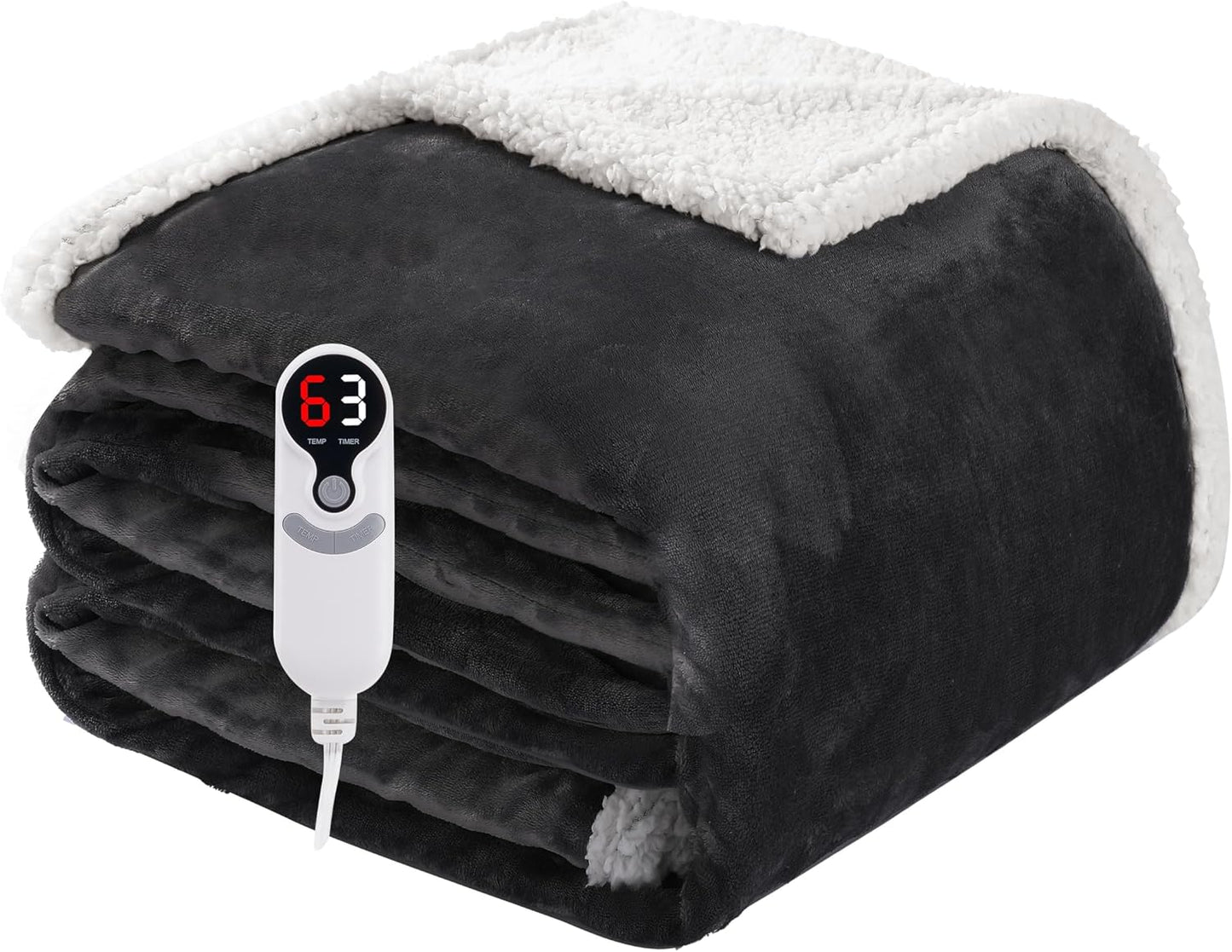 Soypipo Electric Heated Throw Blanket 50"x60", Faux Fur Plush with 4 Heat Settings & 2/4/8/10H Auto Shut-Off, Overheat Protection, Machine Washable, for Office & Chair, Dark Grey