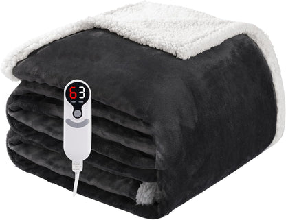 Soypipo Electric Heated Throw Blanket 50"x60", Faux Fur Plush with 4 Heat Settings & 2/4/8/10H Auto Shut-Off, Overheat Protection, Machine Washable, for Office & Chair, Dark Grey