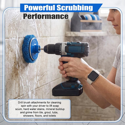 10 Pack 4 in Drill Powered Scrubber Pads Cleaning Kit | Drill Brush Attachment with Drill Brush, for Cleaning Bathrooms Showers, Tubs, Tile, Floors, Sinks, Toilets, Grime Removal