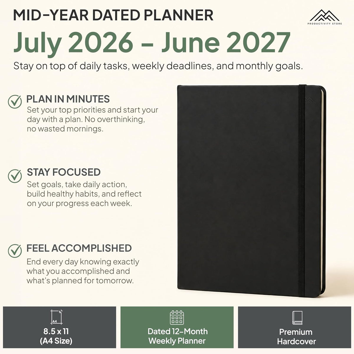 Dated, 2026 Planner, 5.8” x 8.3” - The #1 Productivity Planner to Achieve Your 2026 Goals - Planner 2026-2027 by PRODUCTIVITY STORE (A5, GREY)