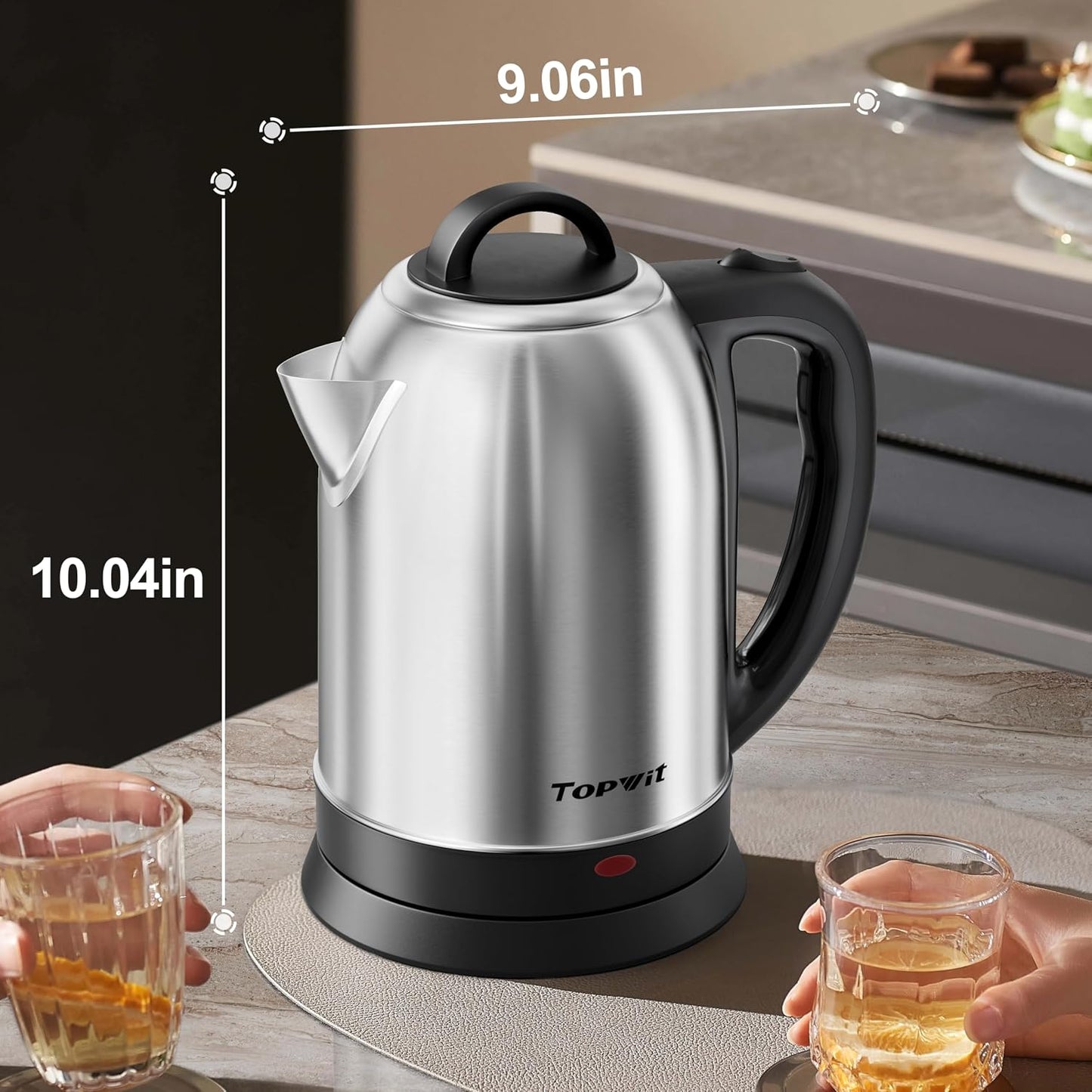 Topwit 2.5L Large Electric Kettle,Fast Boil Stainless Steel Electric Kettle | BPA Free Hot Water Kettle Electric, Removable Lid, Auto Shut-Off, Boil-Dry Protection, Large Capacity for Family, 1200W