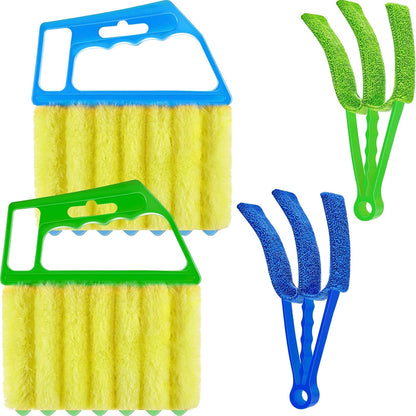 4 Pcs Window Venetian Blind Cleaner Duster Tool 7 Finger Blind Rush and Shutter Cleaner Brush Hand-held Window Shutter Air Conditioner Duster for Dirt(Green, Blue)