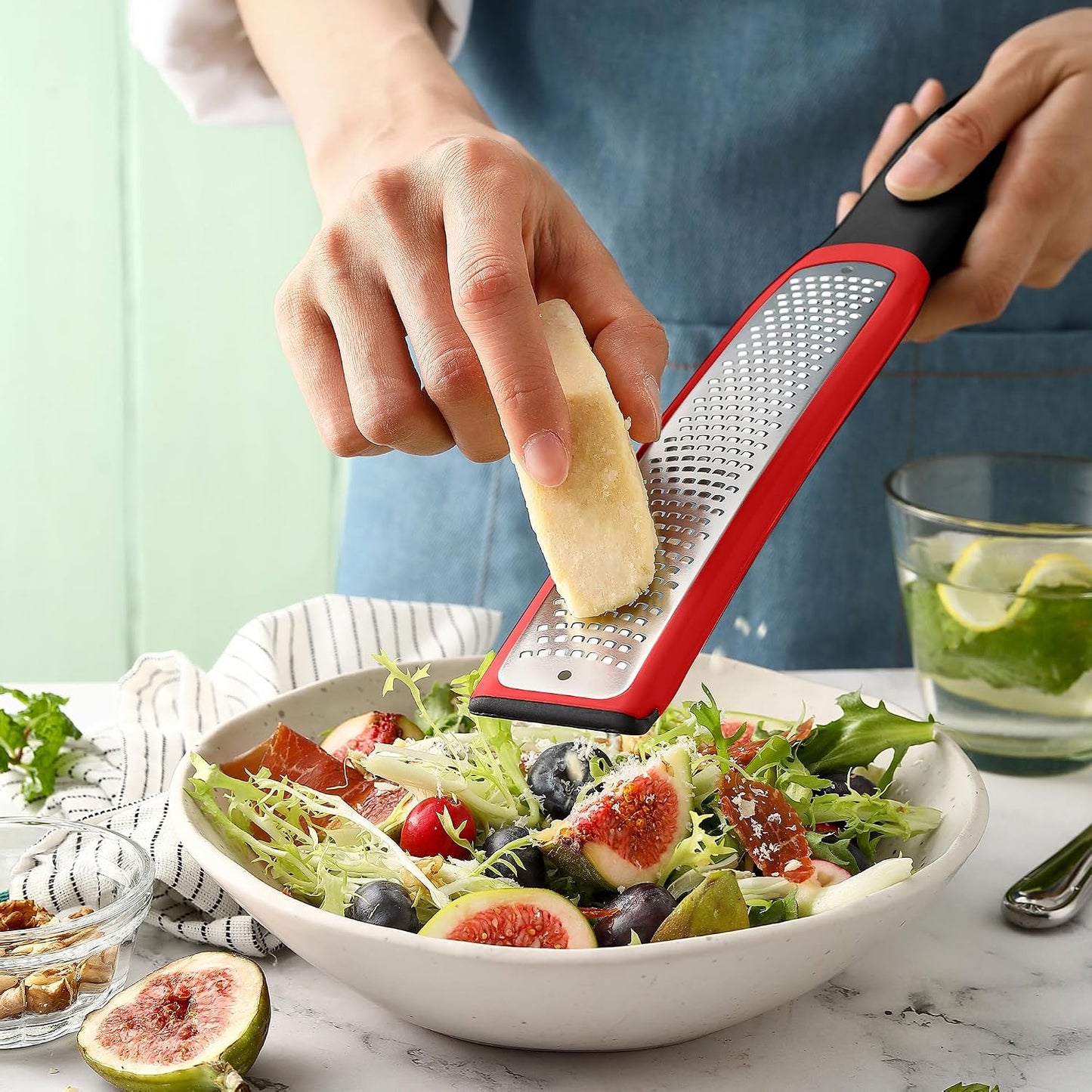 Spring Chef Stainless Steel Lemon Zester - Garlic & Ginger Grater - Gray | Premium Zester with Blade Cover, Cheese Grater with Handle for Parmesan, Nutmeg, Lime - Durable Citrus Zester, Fine Shred