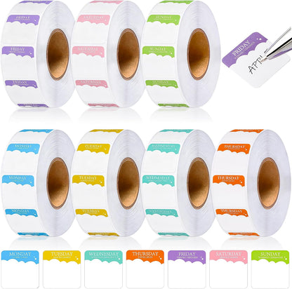 Sayglossy 7000 Pcs Day of the Week Food Labels, Removable Date Stickers for Food, Monday to Sunday Dots, Self Adhesive Stickers for Restaurant Kitchen Container & Organization(Macaron Color,Round)