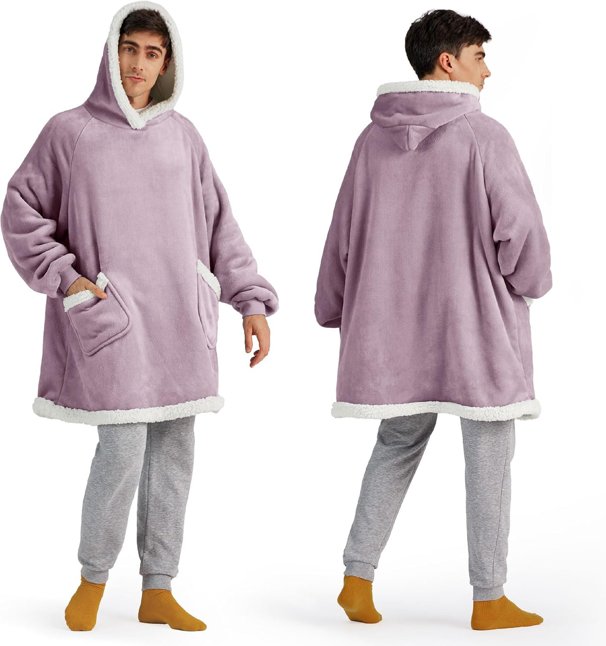 Bedsure Wearable Blanket Sherpa Hoodie Gifts, Sweatshirt, Grey, Standard