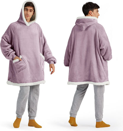 Bedsure Wearable Blanket Sherpa Hoodie Gifts, Sweatshirt, Grey, Standard