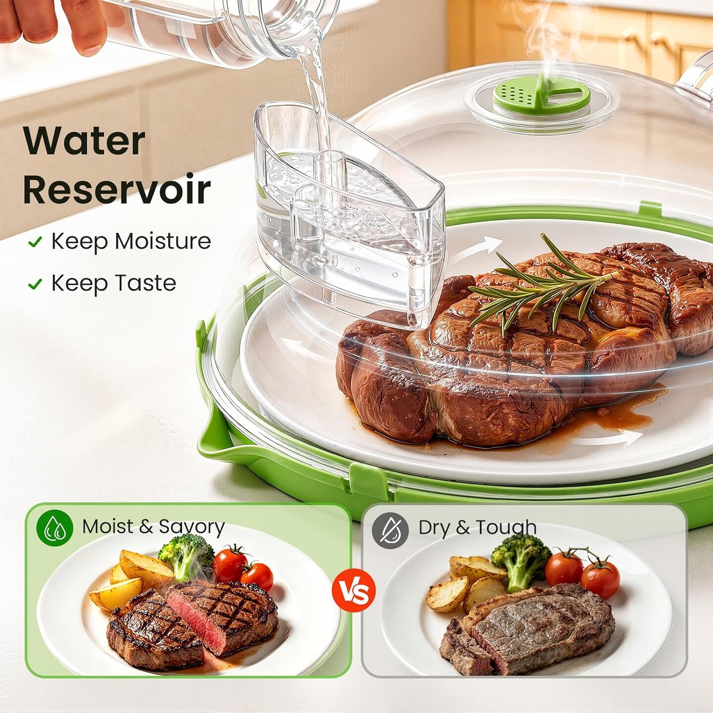 Microwave Splatter Cover for Food with Water Steamer 12inch, Food-Grade | Microwave Splatter Guard, BPA-Free, Microwave-Safe, Rotating Vent, Anti-Scald Handle, with Silicone Trivet and Gap Brush