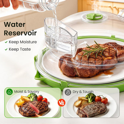 Microwave Splatter Cover for Food with Water Steamer 12inch, Food-Grade | Microwave Splatter Guard, BPA-Free, Microwave-Safe, Rotating Vent, Anti-Scald Handle, with Silicone Trivet and Gap Brush