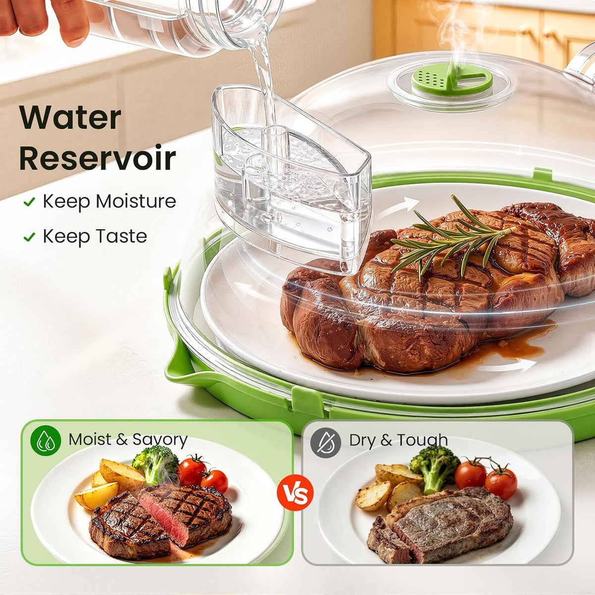 Microwave Splatter Cover for Food with Water Steamer 12inch, Food-Grade