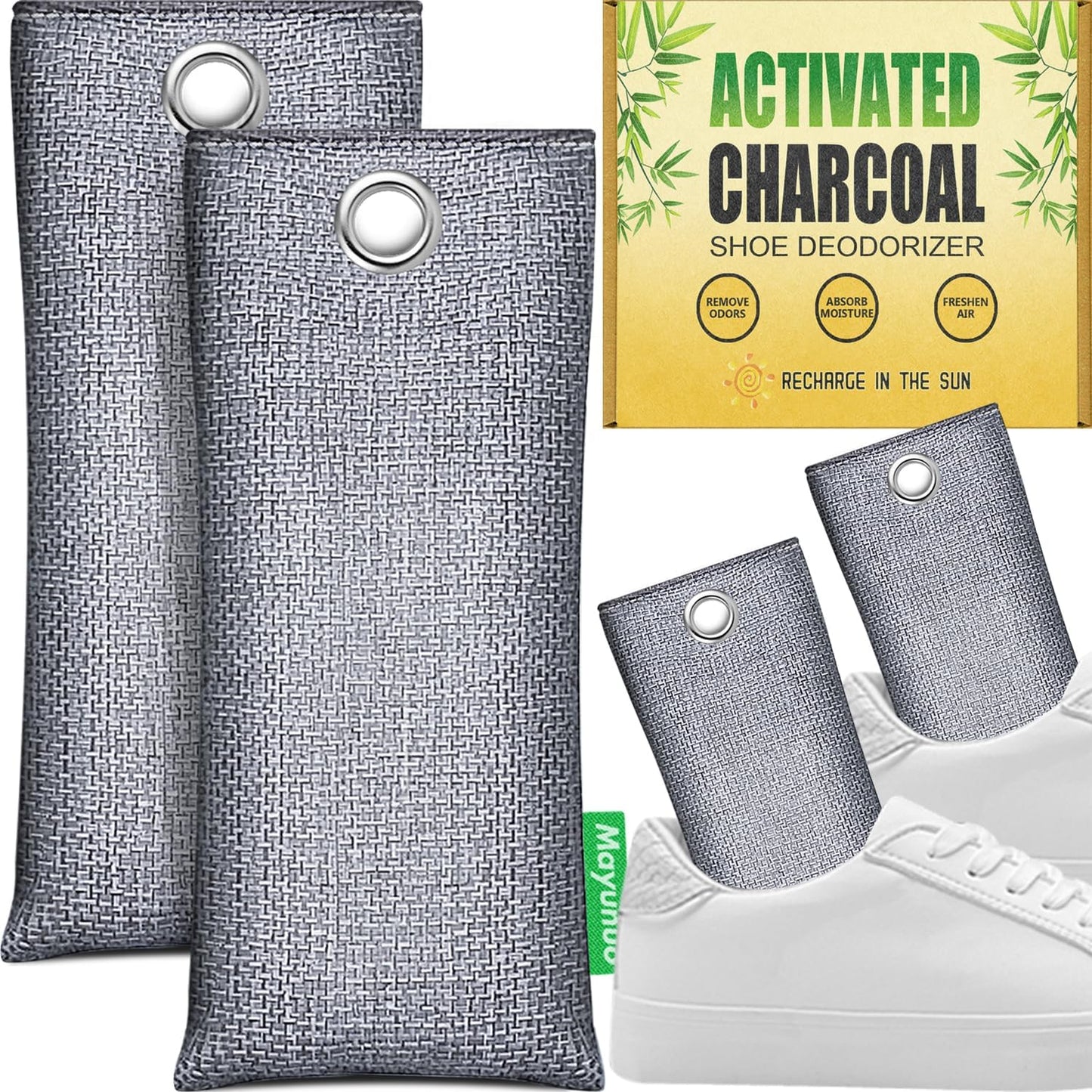 Activated Charcoal Odor Absorber Deodorizer Odor Eliminator for Strong Odor | Home, Basement, Closets, Shoes, Smoke, Car Air Freshener. 3 Pack Nature Bamboo Charcoal Air Purifying Bags