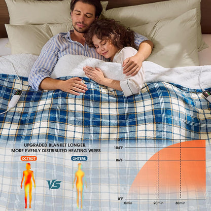Heated Blanket Electric Throw 50X60 Heating Blanket with 10 Heating Levels 8 Hours Auto Off, Blue Plaid Sherpa Blankets Winter Warmer, Home Decor for Couch Bed Office,Gifts for Mom, Women,Washable