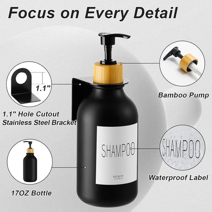 VITVITI Shampoo and Conditioner Dispenser 3 Chamber for Shower Wall, White | Refillable Body Wash Shower Soap Dispenser Wall Mounted, Drill Free 17oz Plastic Shower Bottles for Bathroom, Set of 3