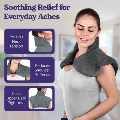 Microwavable Heating Pad for Neck, Shoulders, and Back by Joy & Grace | 5 Lb Weighted Neck & Shoulder Wrap | Moist Heat Therapy Pack for Relaxation and Comfort | Soft Micro-Mink Cover | Scented Gray