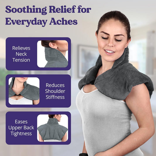 Microwavable Heating Pad for Neck, Shoulders, and Back by Joy & Grace | 5 Lb Weighted Neck & Shoulder Wrap | Moist Heat Therapy Pack for Relaxation and Comfort | Soft Micro-Mink Cover | Scented Gray