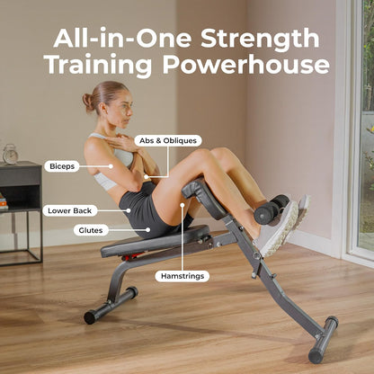 Sunny Health & Fitness Multi-Function Roman Chair | Adjustable Height, Folds Flat for Storage, Built in Dip Station, Targets Back, Abs & Core, Crunches & Back Extensions