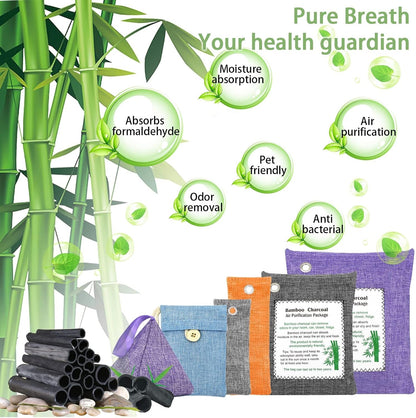 Charcoal Bags Odor Absorber (3x200g) Activated Bamboo Charcoal Air Purifying Bags Charcoal Odor Eliminating Bags for Home & Car Shoes, Closet, Pet -3 PACK