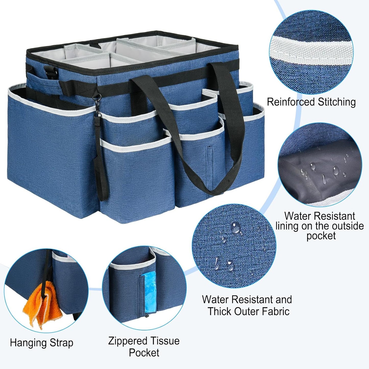 Large Rolling Cleaning Caddy Bag with Detachable Trolley,Cleaning Cart on Wheels with Shoulder Strap,Cleaning Supplies Organizer for Housekeepers,Purple