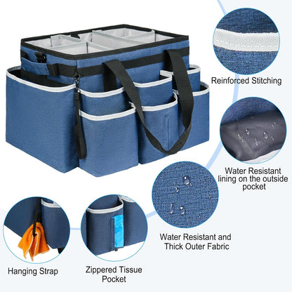 Large Rolling Cleaning Caddy Bag with Detachable Trolley,Cleaning Cart on Wheels with Shoulder Strap,Cleaning Supplies Organizer for Housekeepers,Purple